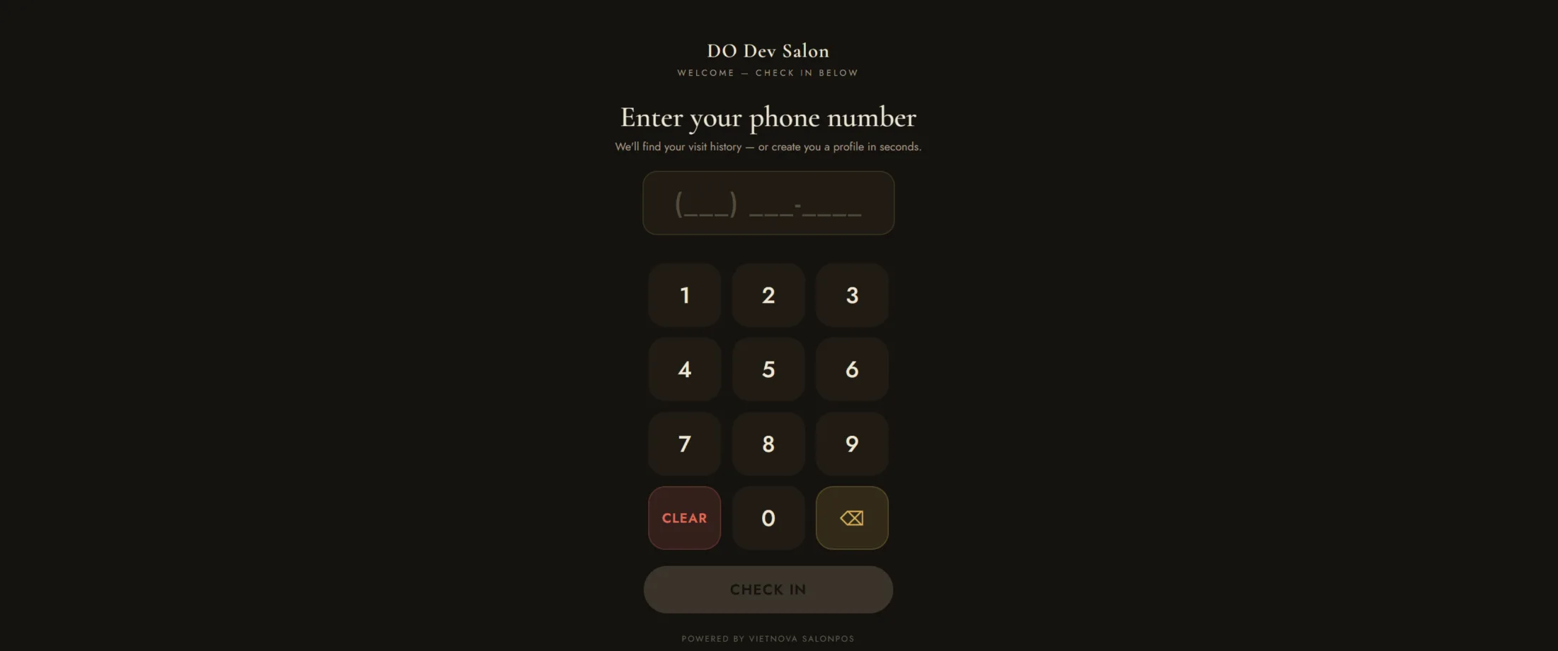 Kiosk check-in screenshot