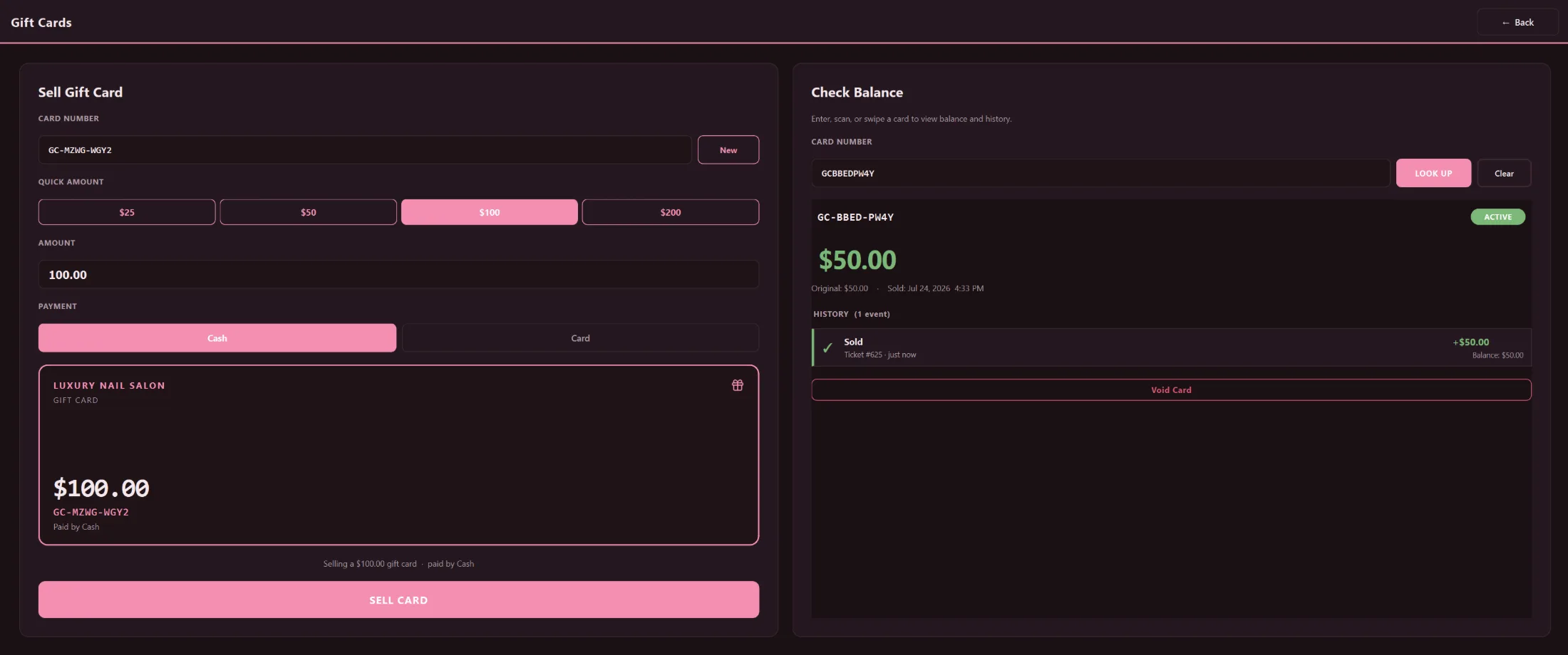 Gift card screenshot
